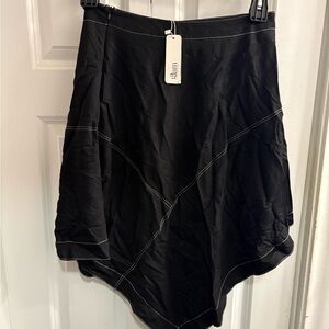Glam Black Asymmetrical Skirt with White Stitching